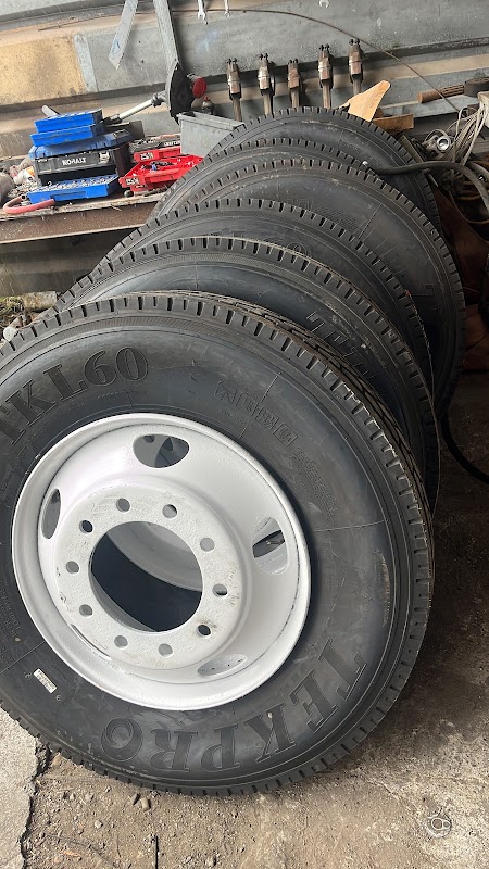 Truck with hood open